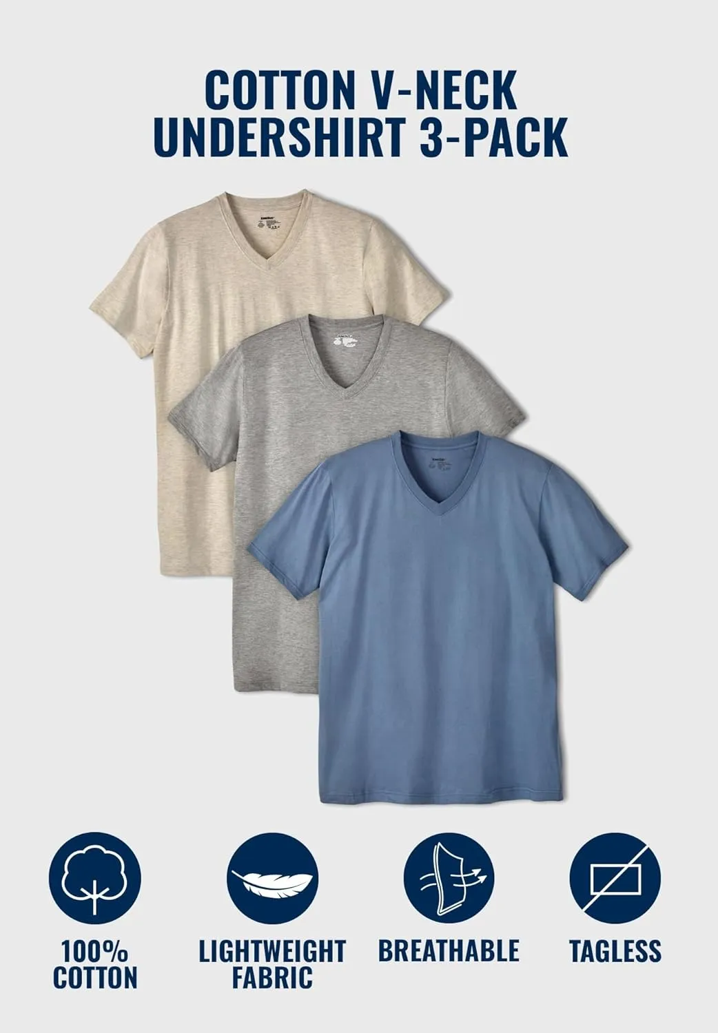 KingSize Men's Big & Tall Cotton V-Neck Undershirt 3-Pack