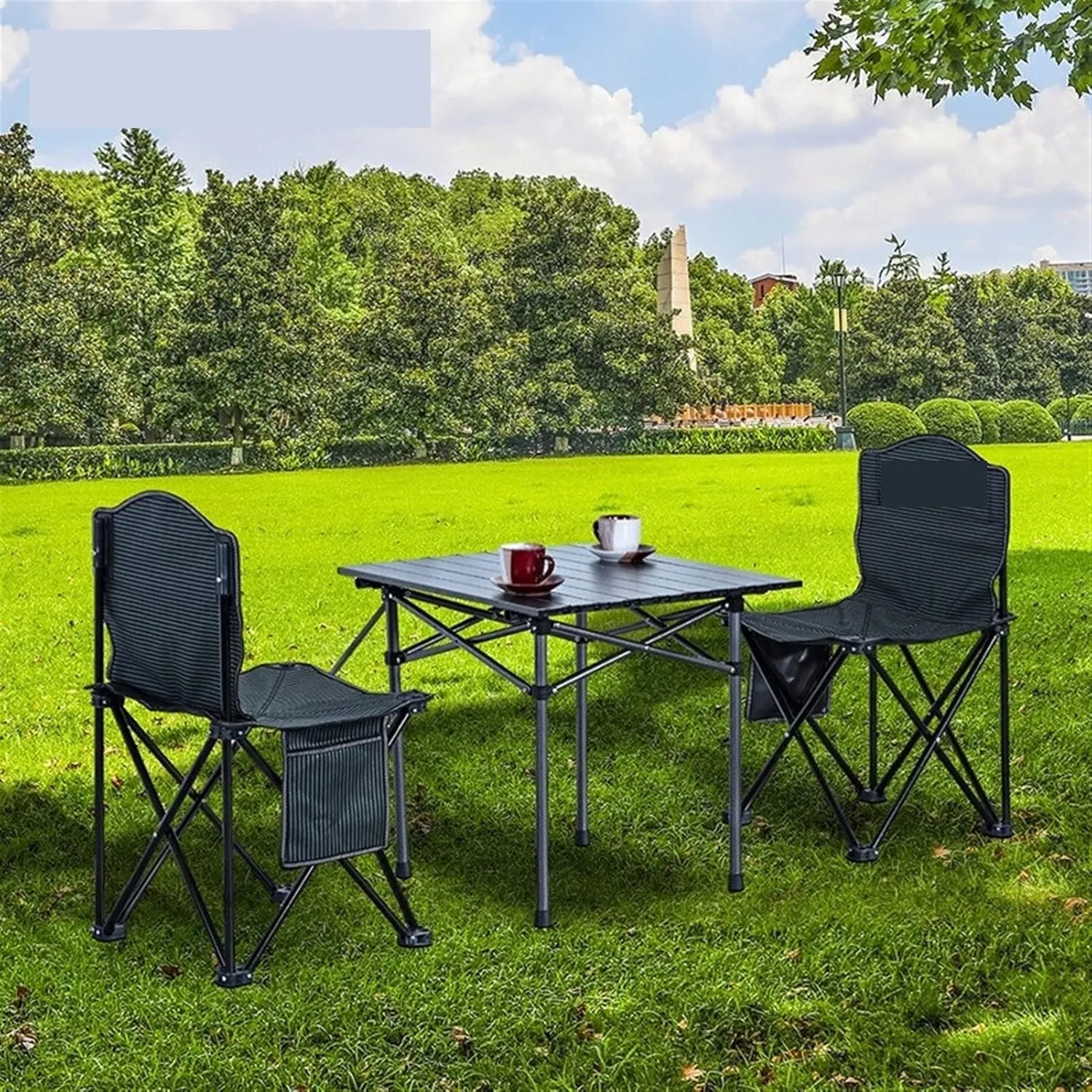 KIRANDY Portable Picnic Table, Folding Roll Up Camping Travel Table, Car Outdoor Picnic Table and Chair Set (颜色 : Folding Table and Chair 5PCS Set)