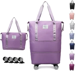 Klarson Expandable Bag with Wheels, Expandable Bag with Wheels, Expandable Rolling Duffel Bag, Foldable Suitcase without Handle (Purple)