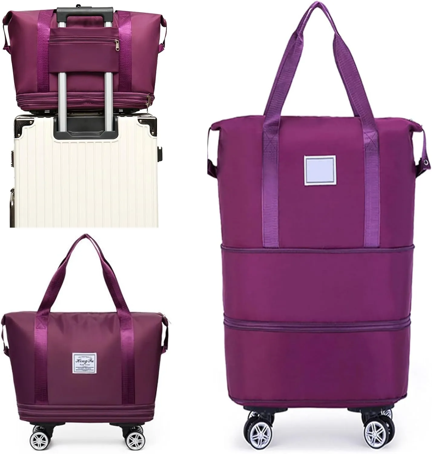 Klarson Expandable Bag with Wheels, Large Capacity Travel Bag Duffel Bag 40L, Collapsible Luggage (Purple)