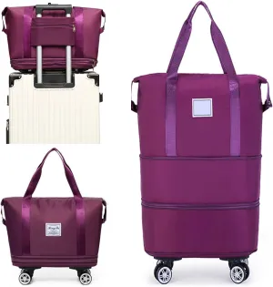 Klarson Expandable Bag with Wheels, Large Capacity Travel Bag Duffel Bag 40L, Collapsible Luggage (Purple)