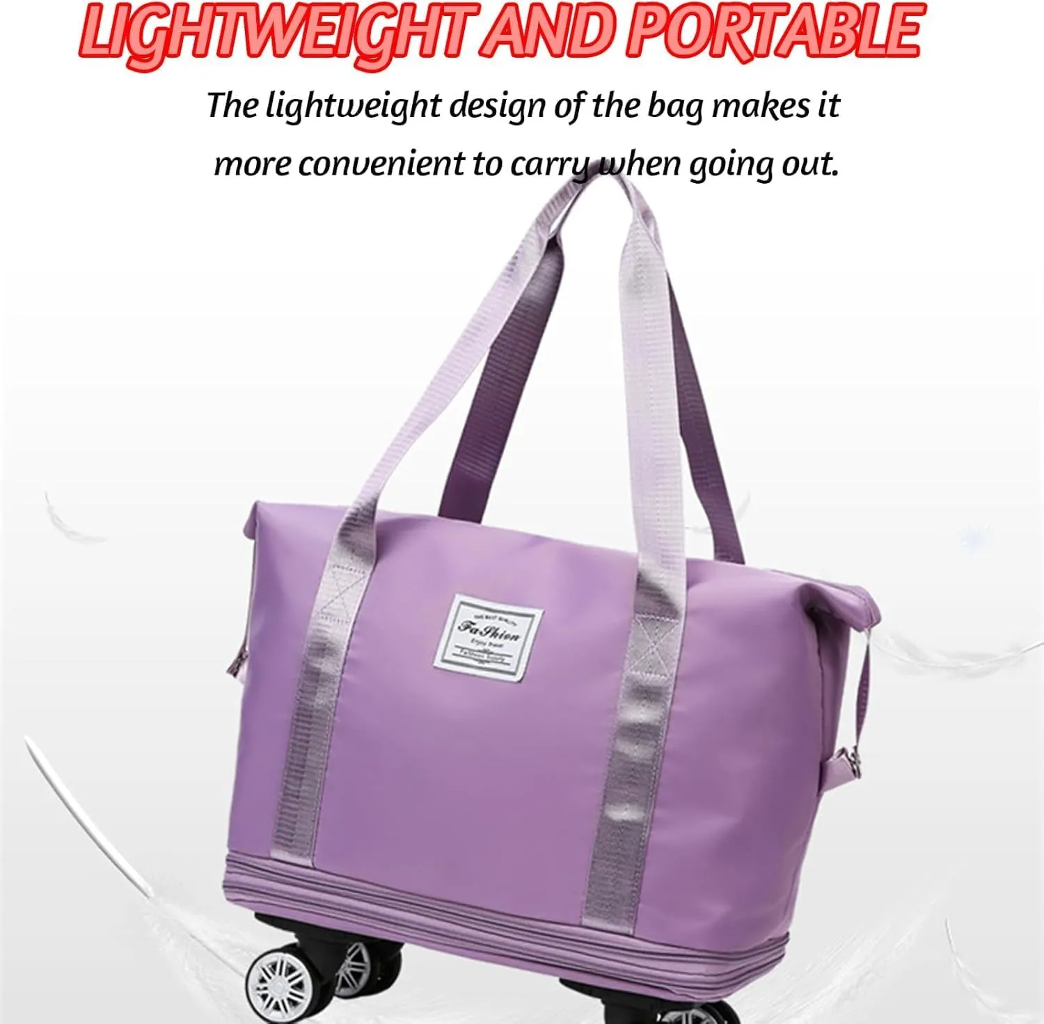 Klarson Expandable Bag with Wheels,Lightweight Durable Rolling Duffle Bag with Wheels,Foldable Suitcase Without Handle with Wheels (Pink,One Size)