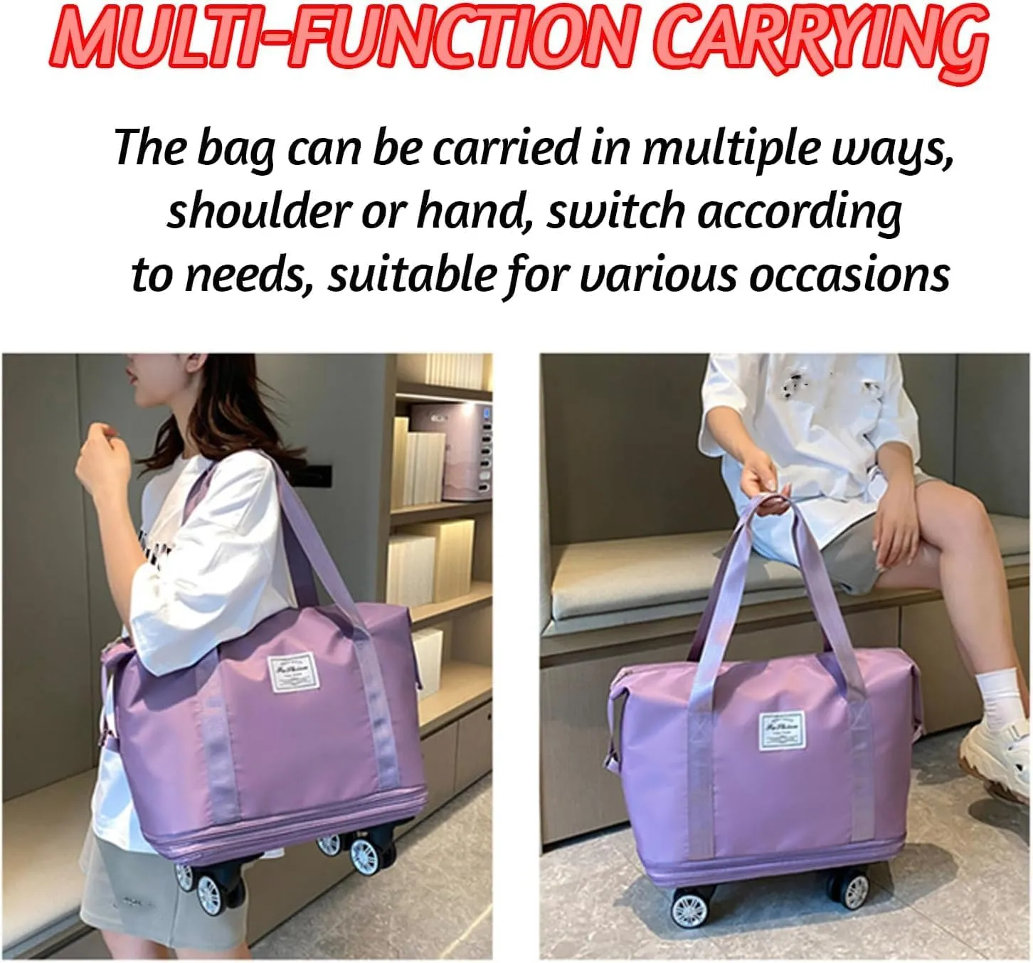 Klarson Expandable Bag with Wheels,Lightweight Durable Rolling Duffle Bag with Wheels,Foldable Suitcase Without Handle with Wheels (Pink,One Size)