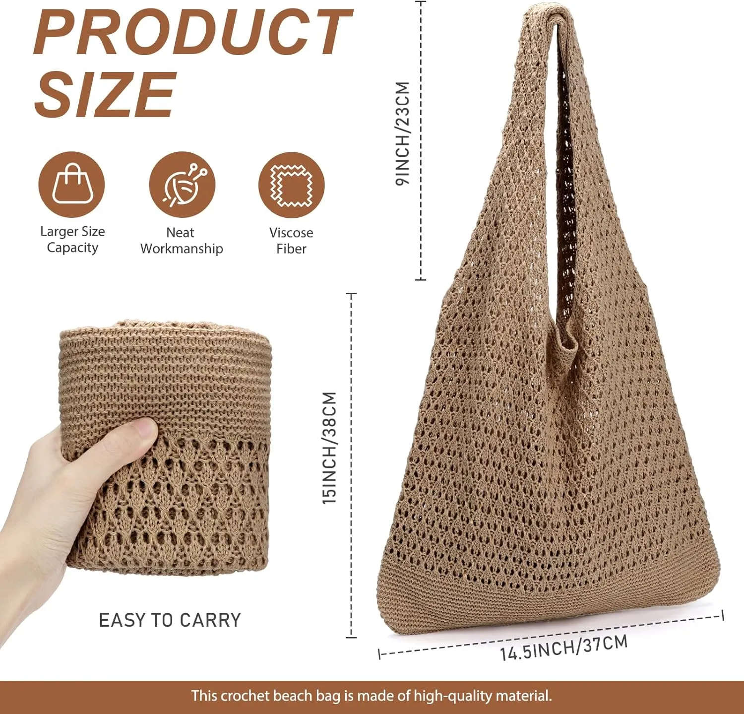 KPX Crochet Tote, Mesh Knitted Shoulder Bag - Large Aesthetic Hobo for Women - Summer