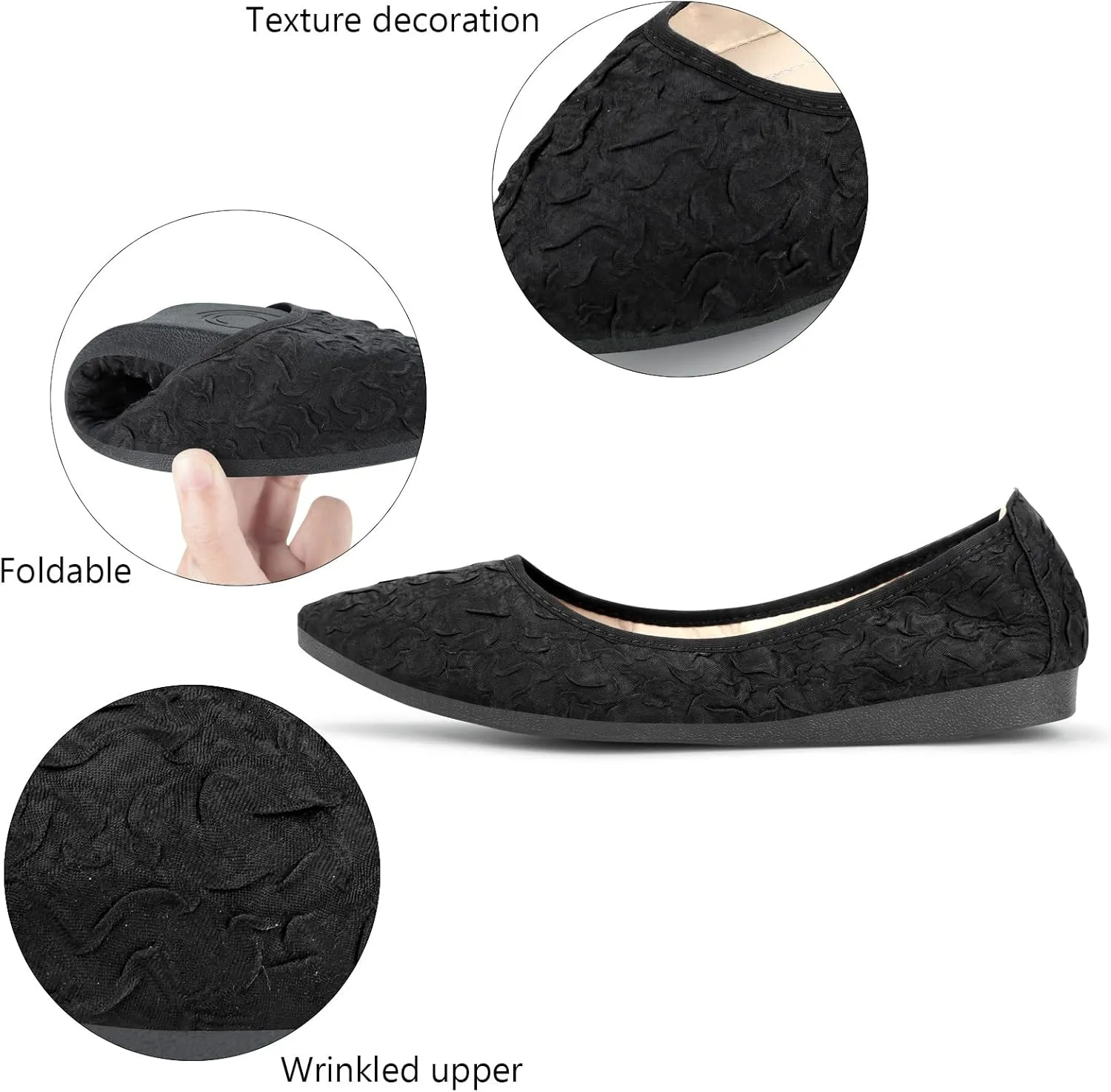 KUNWFNIX Women Ballet Flats Rhinestone Wedding Ballerina Shoes Foldable Sparkly Comfort Slip on Flat Shoes