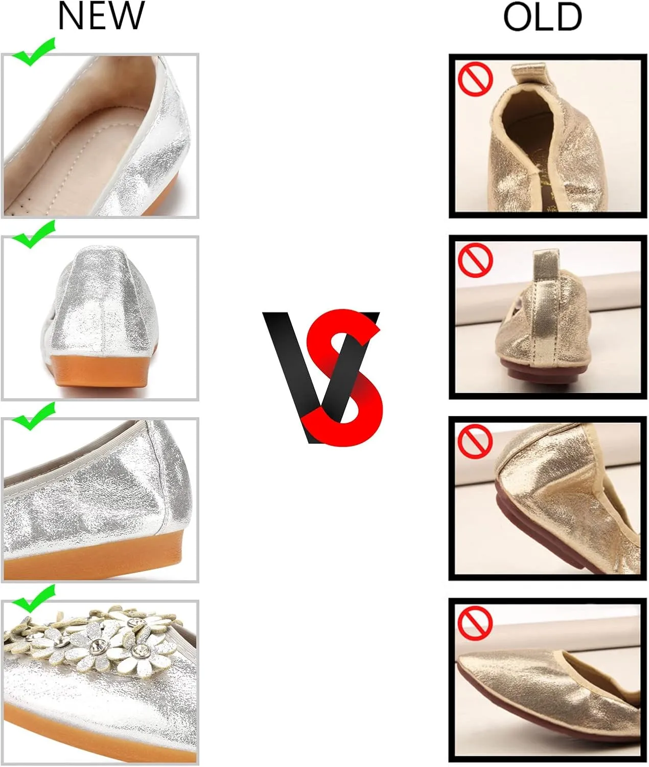 KUNWFNIX Women's Ballet Flats Foldable Classic Crown Rhinestone Slip On Flowers PU Leather Pointed Toe Comfort Flat Casual Dress Shoes