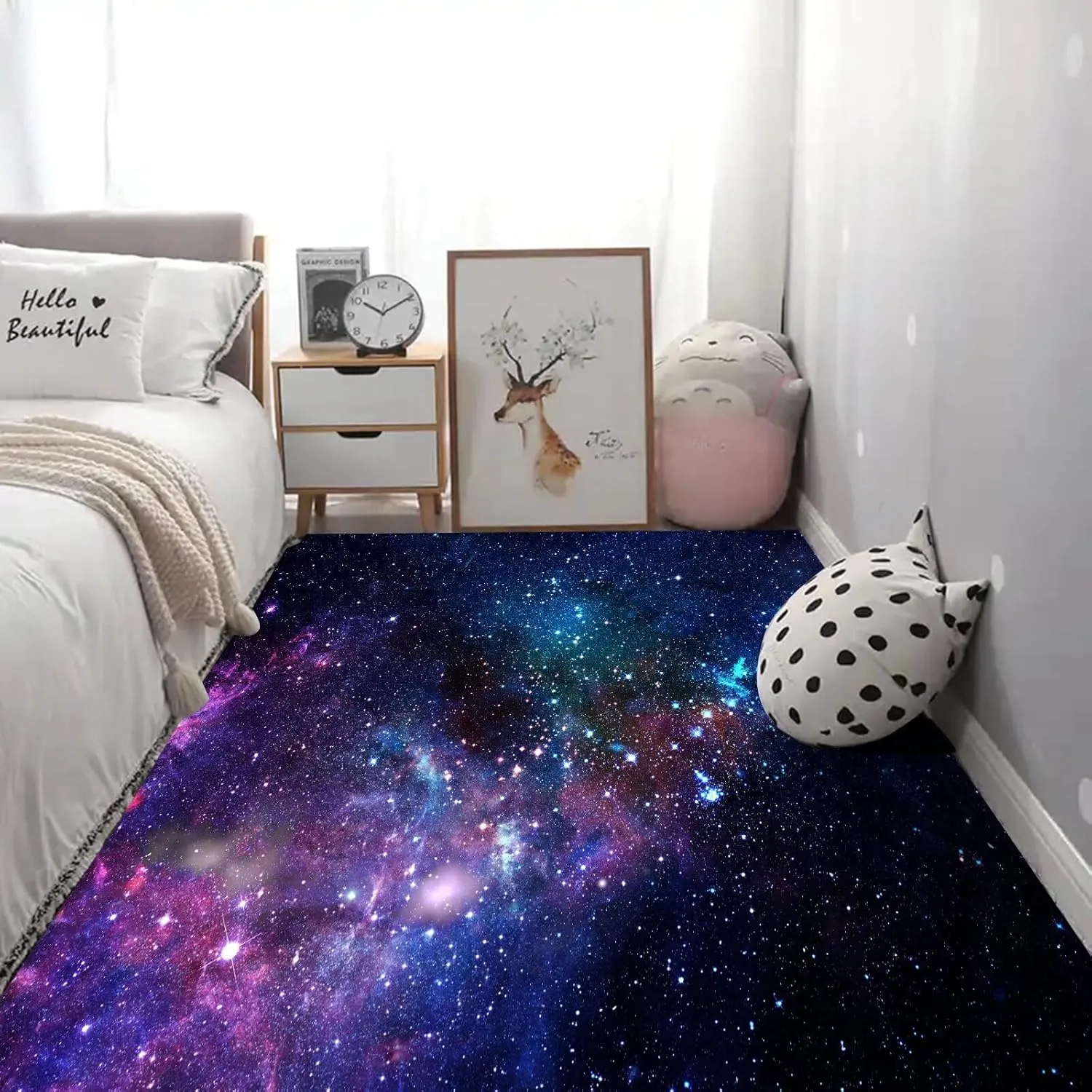 kxry 2 * 3 Feet Galaxy Soft Area Rugs for Kids Girls Boys Blue and Purple Outer Space Starry Sky Universe Floor Carpet for Living Room Bedroom Dorms Nursery Rooms Home Decor Aesthetic