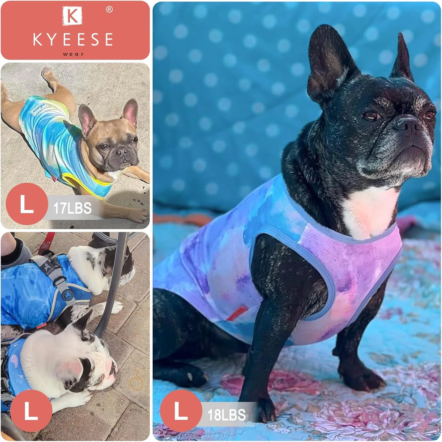 KYEESE 2 Pack Dog Cooling Shirts Breathable Instant Cooling Dogs Vest Lightweight for Summer Dog Clothes