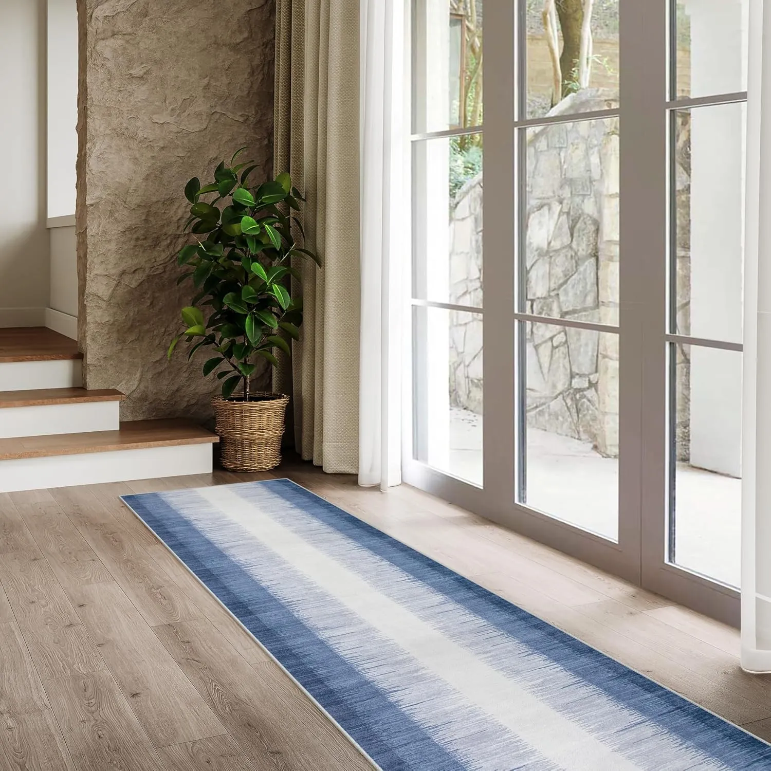 Lahome Ombre 2.5x12 Runners for Hallways Non Slip, Washable Long Hallway Runner Rug 12 ft Ultra-Thin, Modern Print Indoor Blue Home Decor for Kitchen Bedroom Bathroom Laundry
