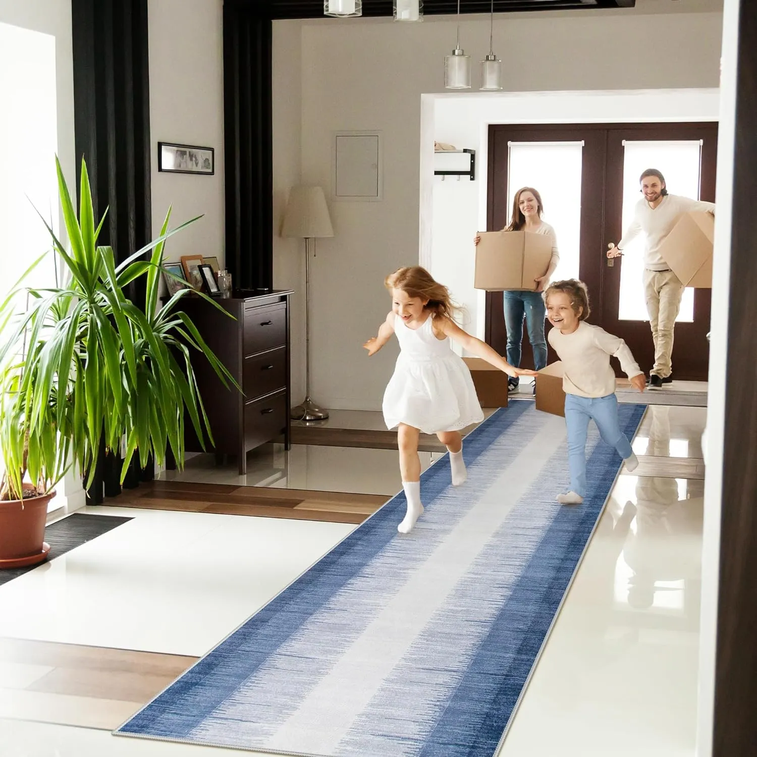 Lahome Ombre 2.5x12 Runners for Hallways Non Slip, Washable Long Hallway Runner Rug 12 ft Ultra-Thin, Modern Print Indoor Blue Home Decor for Kitchen Bedroom Bathroom Laundry