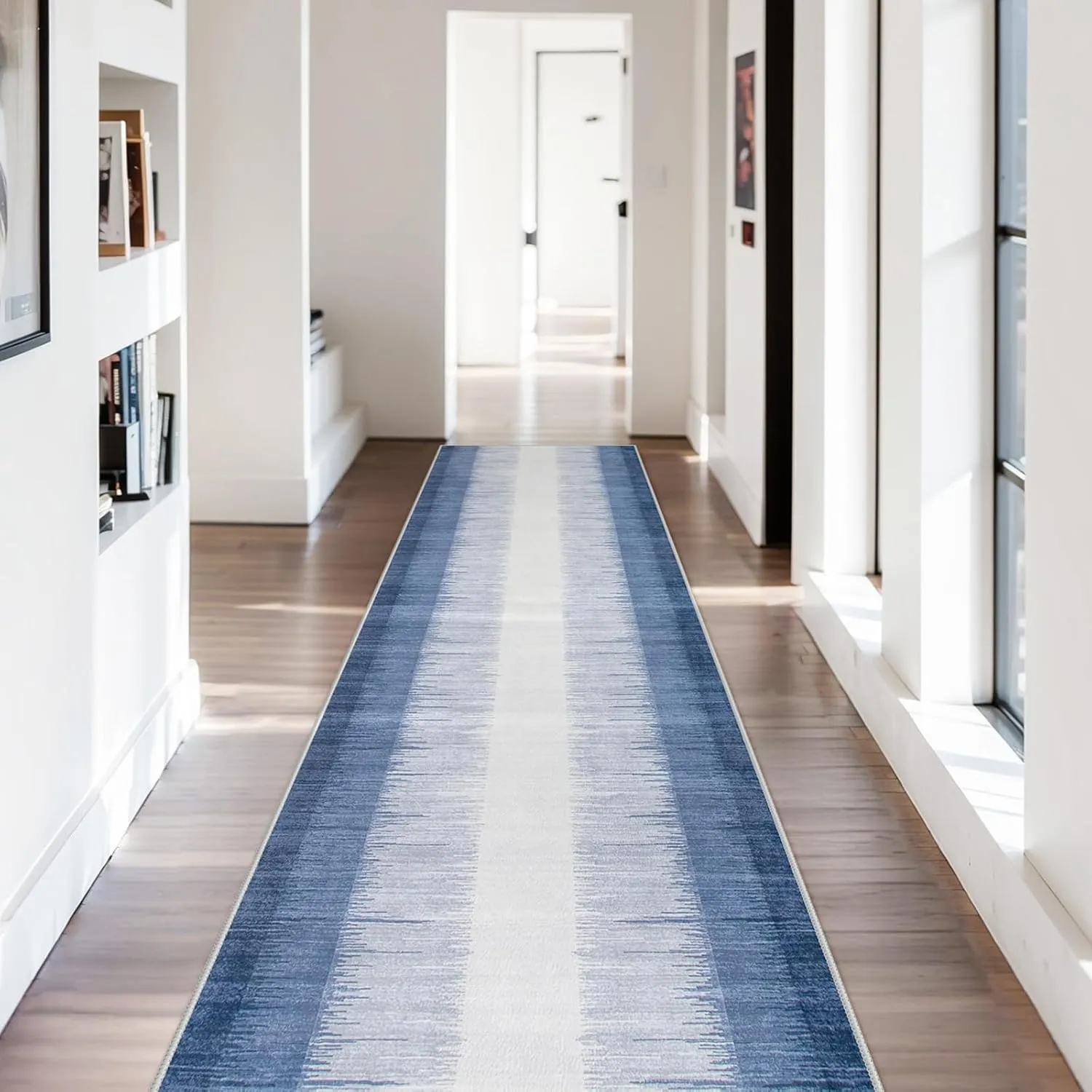 Lahome Ombre 2.5x12 Runners for Hallways Non Slip, Washable Long Hallway Runner Rug 12 ft Ultra-Thin, Modern Print Indoor Blue Home Decor for Kitchen Bedroom Bathroom Laundry