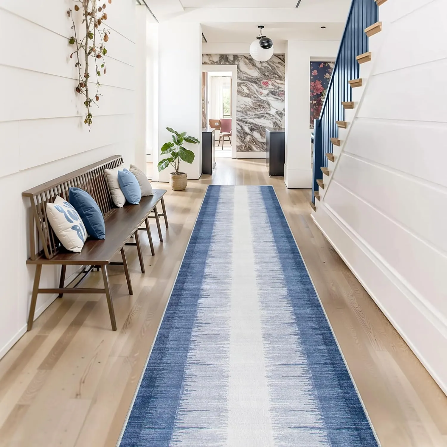 Lahome Ombre 2.5x12 Runners for Hallways Non Slip, Washable Long Hallway Runner Rug 12 ft Ultra-Thin, Modern Print Indoor Blue Home Decor for Kitchen Bedroom Bathroom Laundry