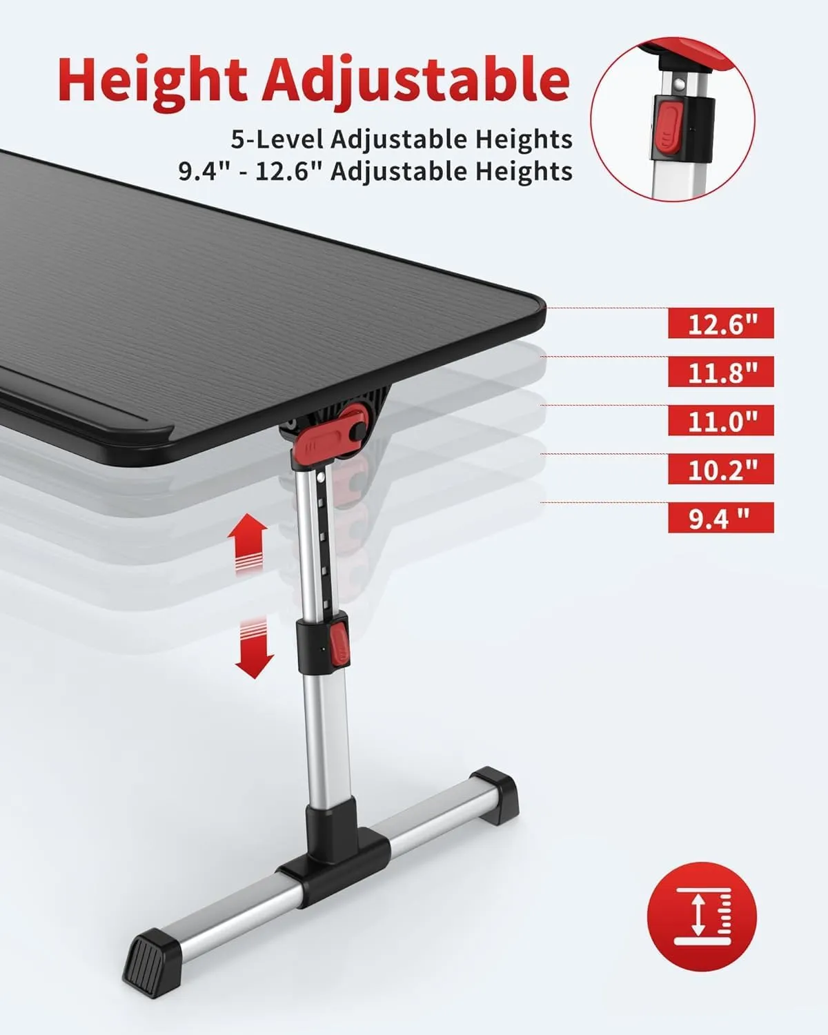 Laptop Desk Table, SAIJI Adjustable Laptop Stand, Portable Lap Desks with Foldable Legs, Notebook Standing Breakfast Tray Reading Desk for Sofa Couch Bed Floor (Black,Medium Size)