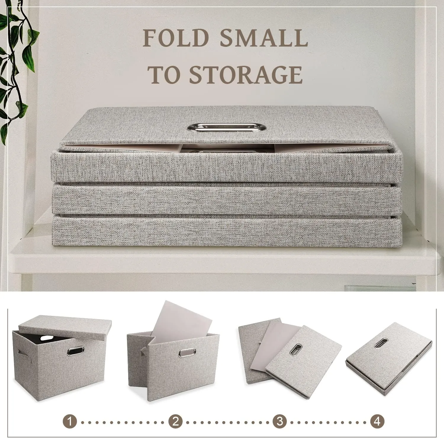 Large 17 36 Quart Collapsible Stackable Storage Bins with Lids, 1 Pack Beige Foldable Fabric Closet Storage Boxes with Lids, 4 Handles Toy Heavyduty Dark Gray Linen Storage Cube Box