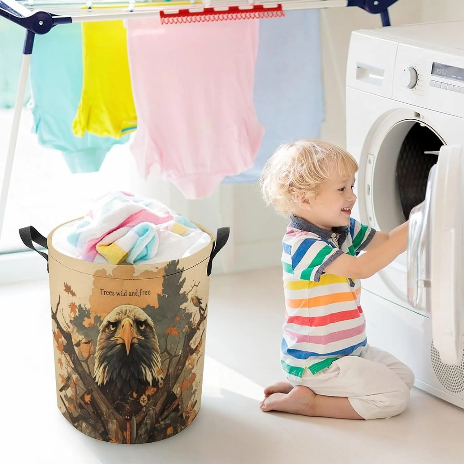 Laundry Hampers, Large Drawstring Laundry Bag, Removable Laundry Bags, Collapsible Storage Bin with Handles for Home Organization, Kids Room, Nursery Carnivore