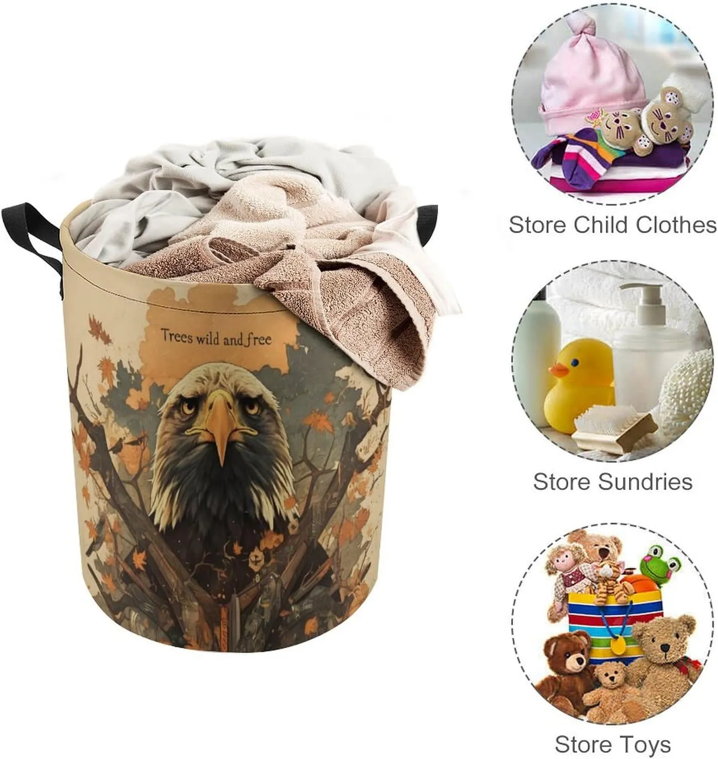 Laundry Hampers, Large Drawstring Laundry Bag, Removable Laundry Bags, Collapsible Storage Bin with Handles for Home Organization, Kids Room, Nursery Carnivore