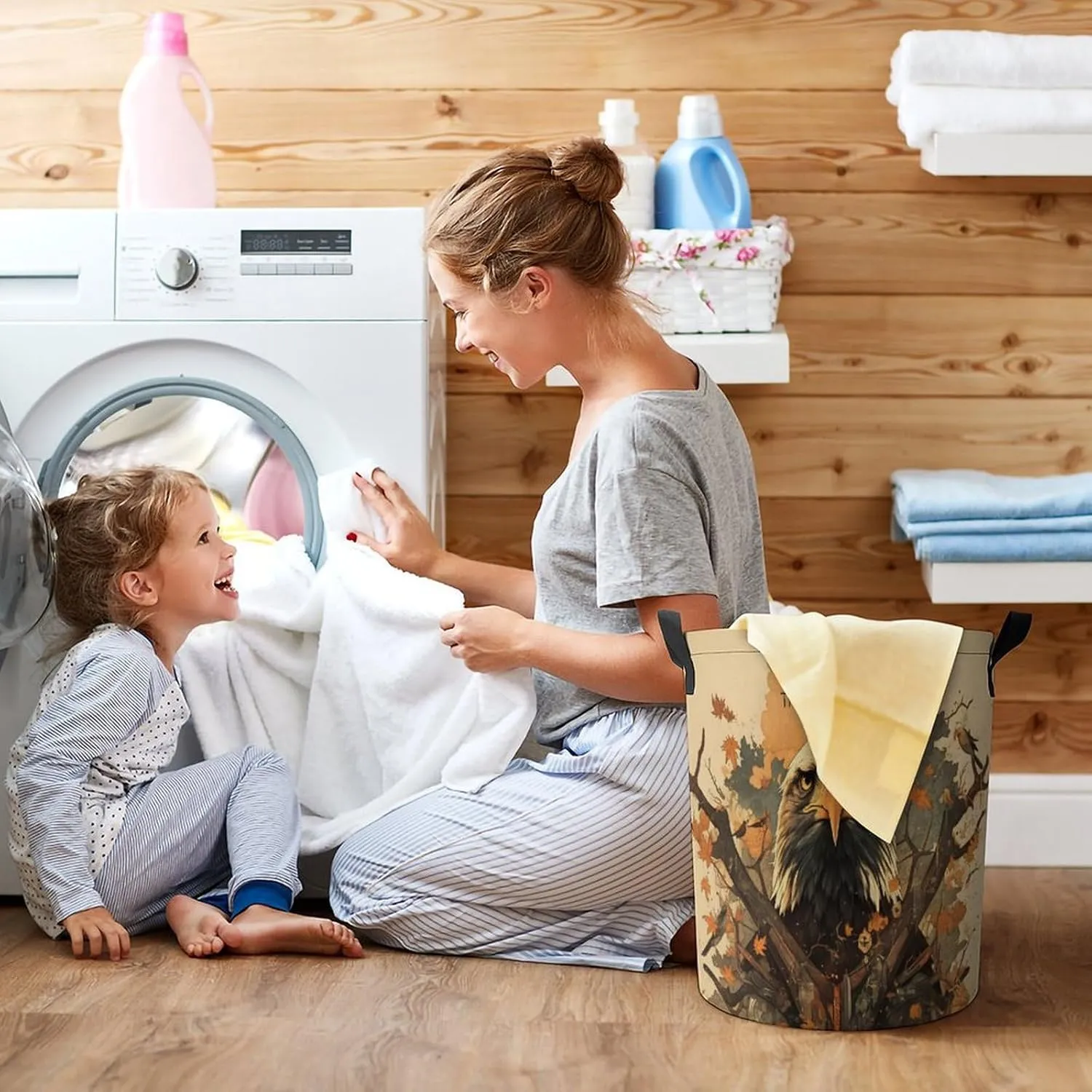 Laundry Hampers, Large Drawstring Laundry Bag, Removable Laundry Bags, Collapsible Storage Bin with Handles for Home Organization, Kids Room, Nursery Carnivore