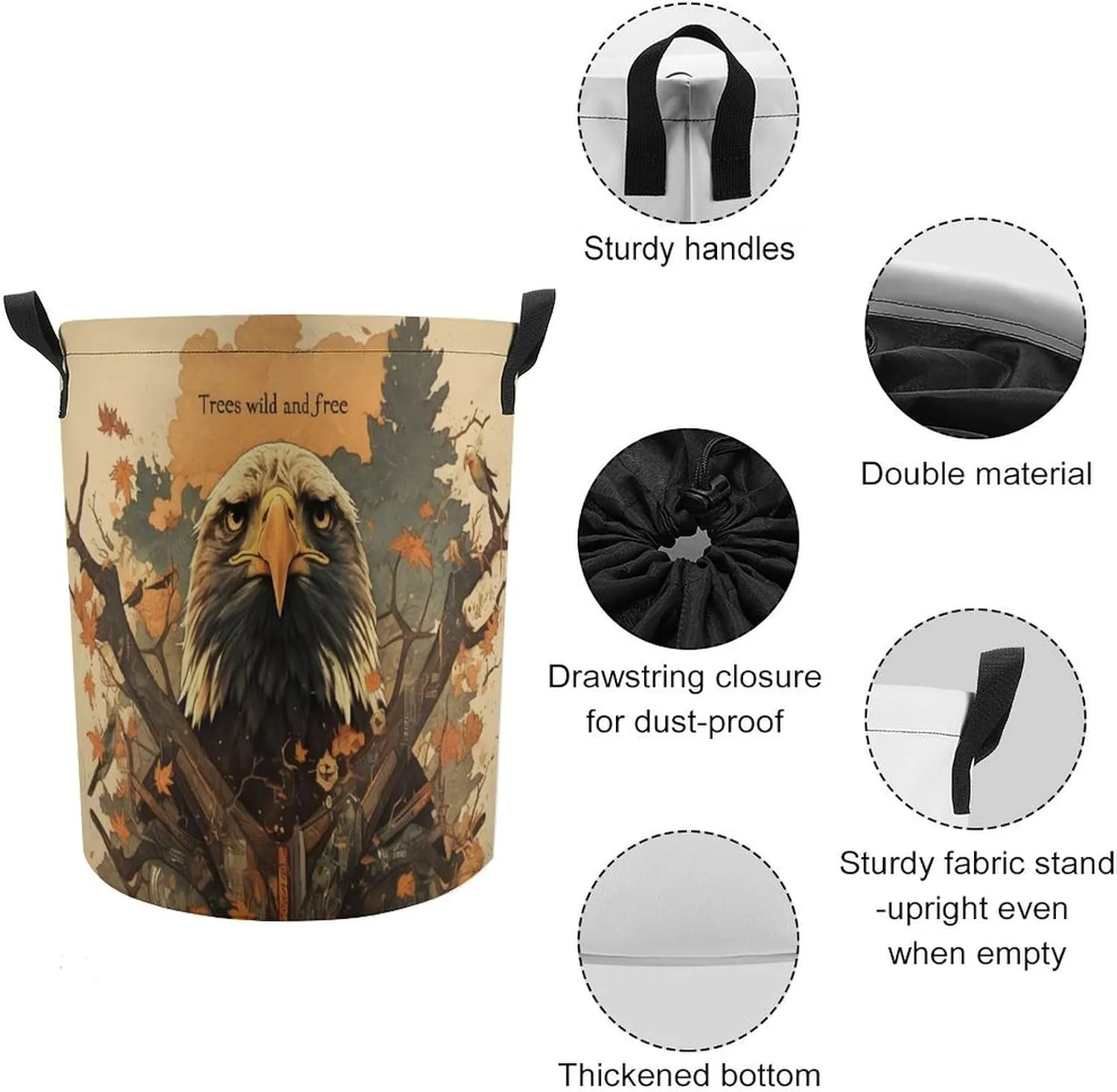 Laundry Hampers, Large Drawstring Laundry Bag, Removable Laundry Bags, Collapsible Storage Bin with Handles for Home Organization, Kids Room, Nursery Carnivore