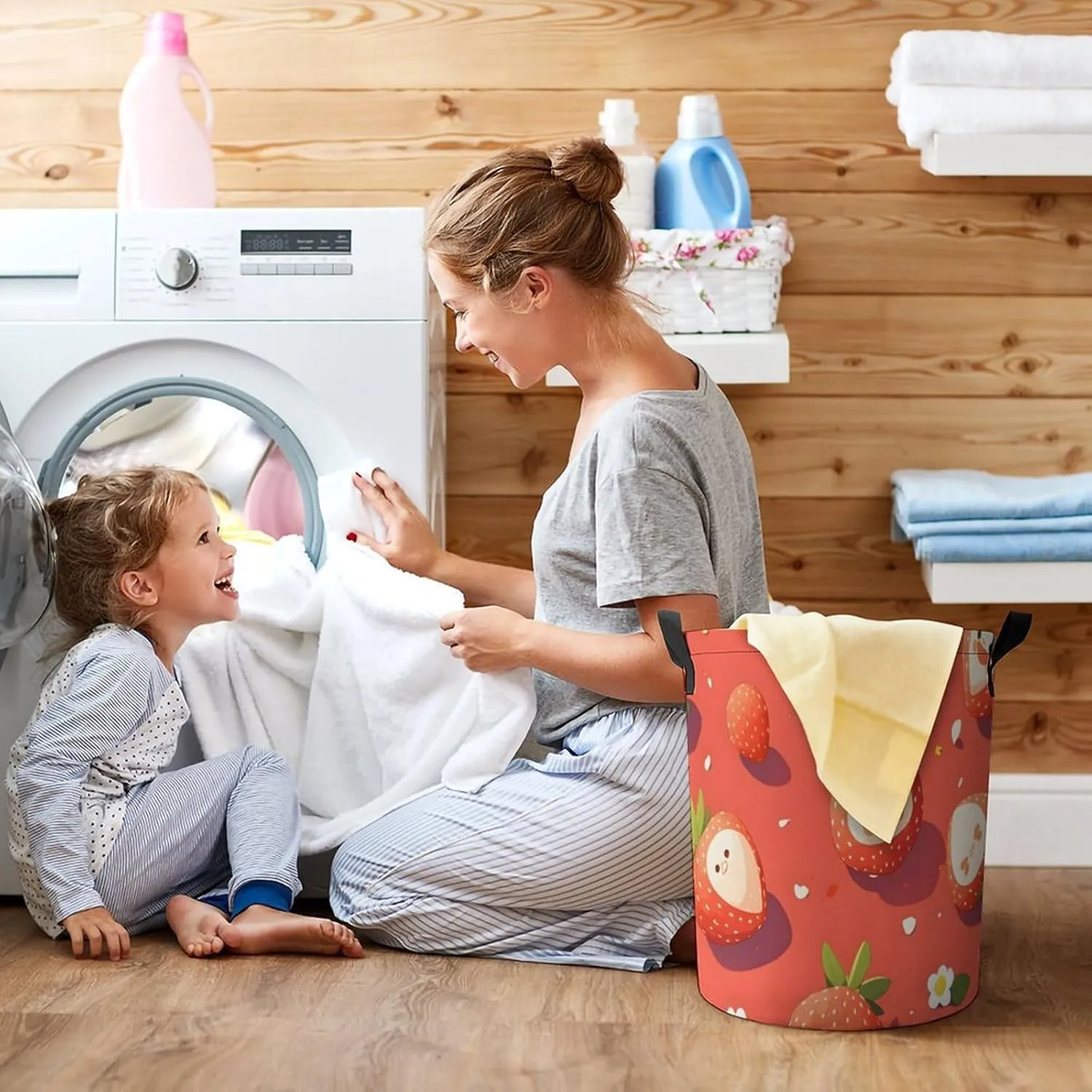 Laundry Hampers, Large Drawstring Laundry Bag, Removable Laundry Bags, Collapsible Storage Bin with Handles for Home Organization, Kids Room, Nursery Natural Foods