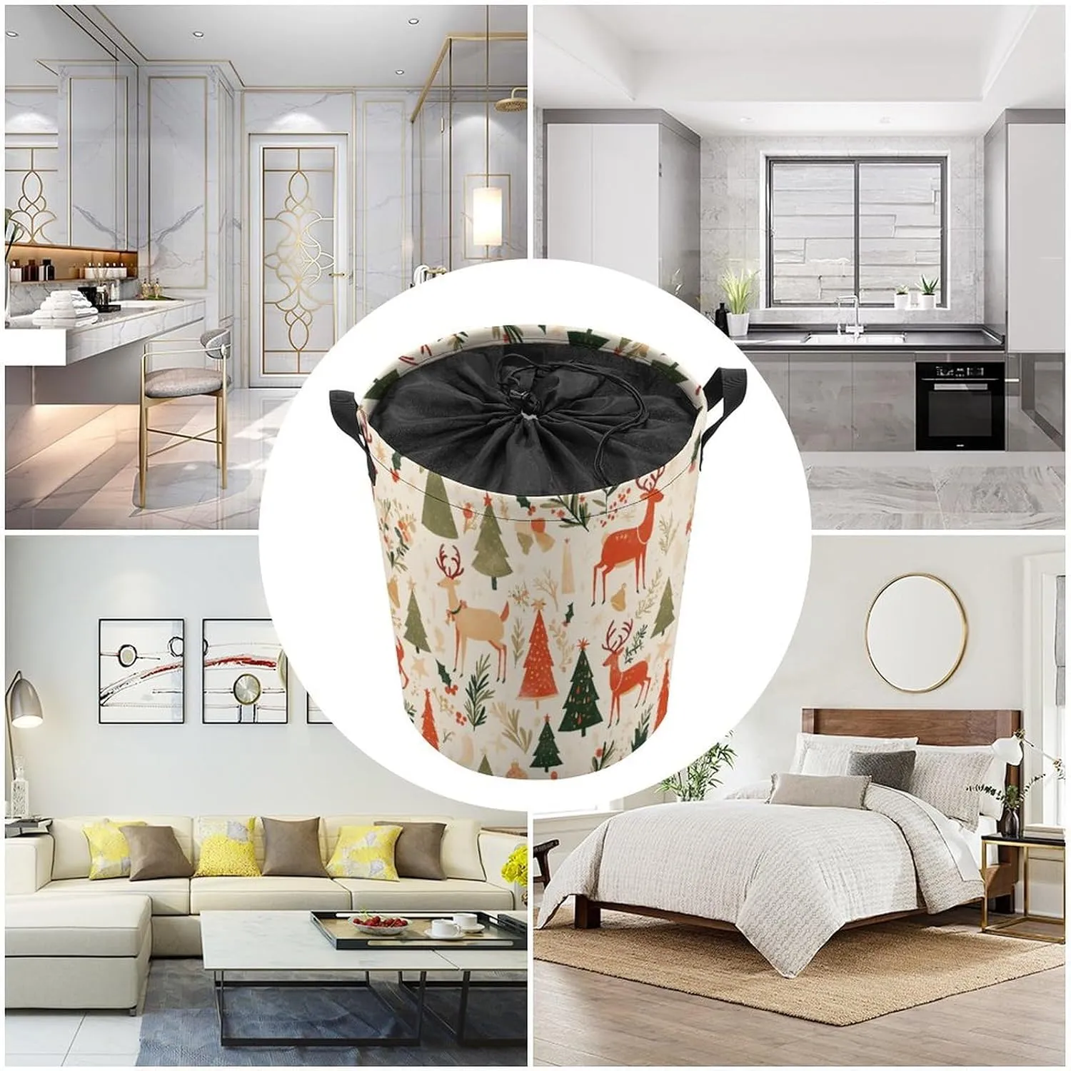 Laundry Hampers, Large Drawstring Laundry Bag, Removable Laundry Bags, Collapsible Storage Bin with Handles for Home Organization, Kids Room, Nursery Nature