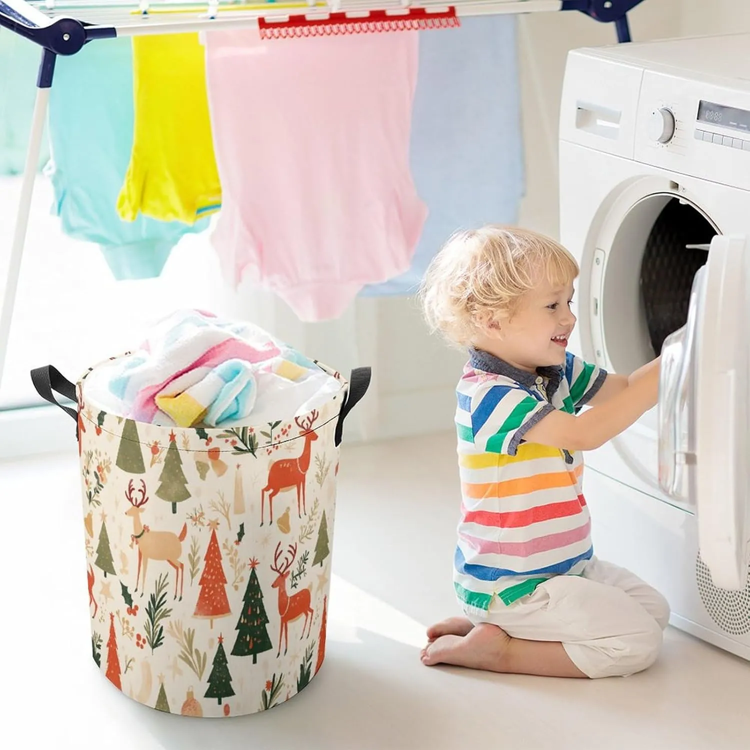 Laundry Hampers, Large Drawstring Laundry Bag, Removable Laundry Bags, Collapsible Storage Bin with Handles for Home Organization, Kids Room, Nursery Nature