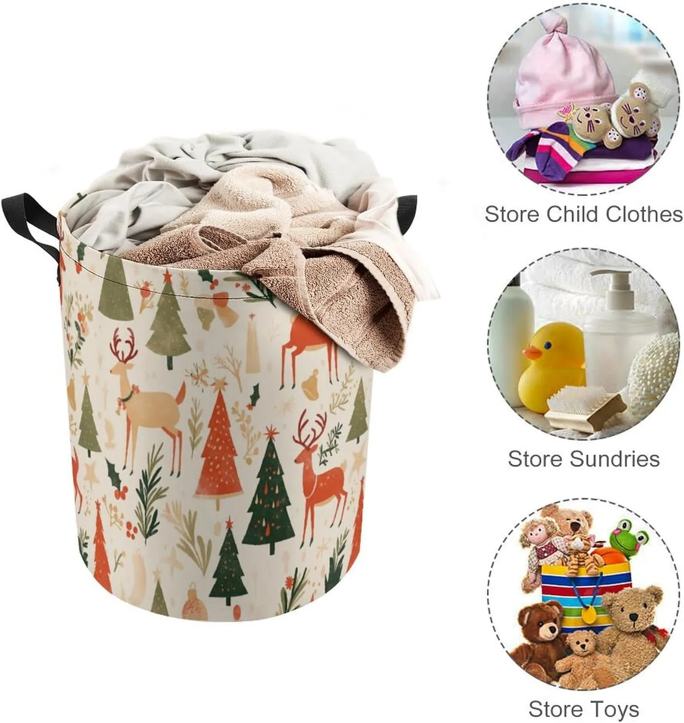 Laundry Hampers, Large Drawstring Laundry Bag, Removable Laundry Bags, Collapsible Storage Bin with Handles for Home Organization, Kids Room, Nursery Nature
