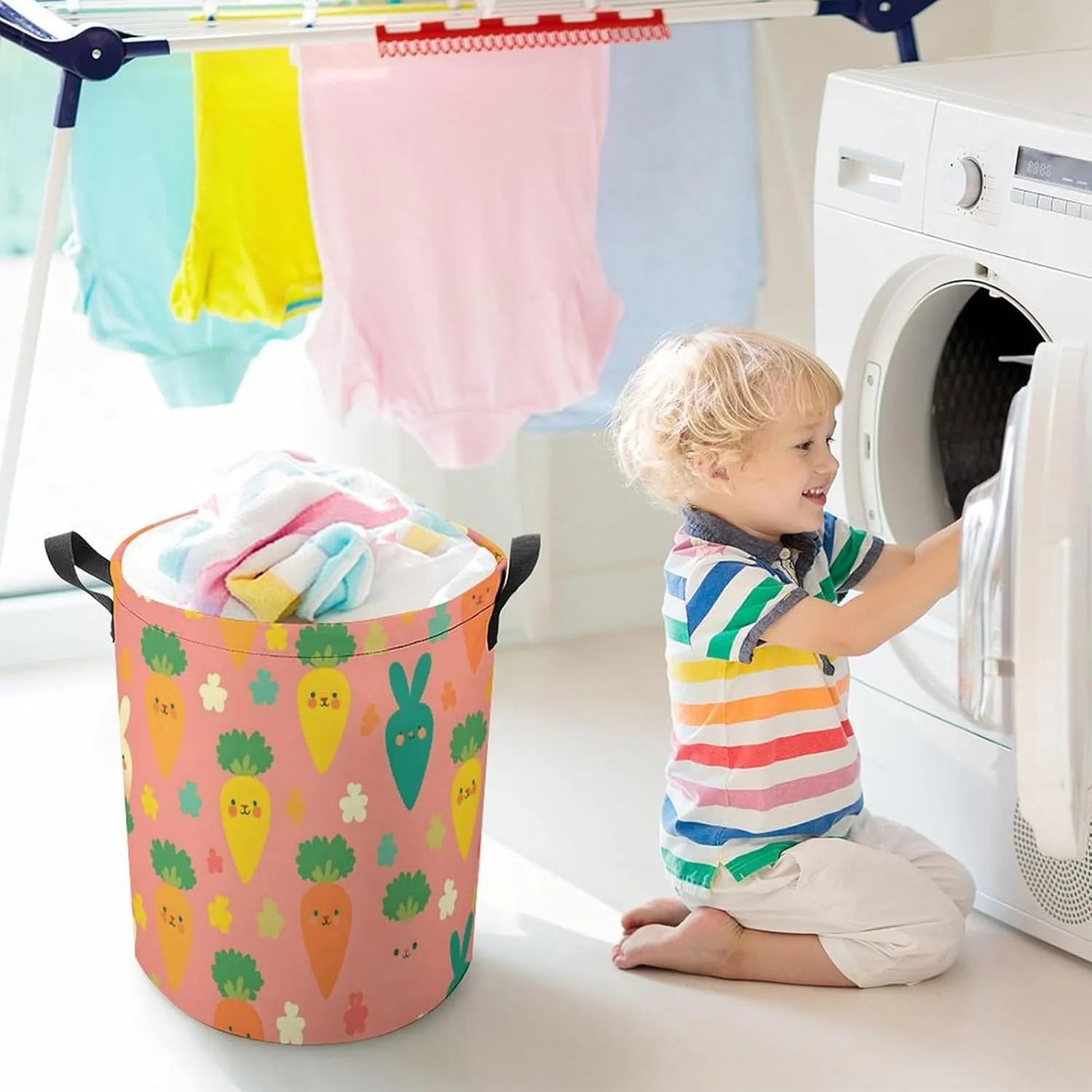 Laundry Hampers, Large Drawstring Laundry Bag, Removable Laundry Bags, Collapsible Storage Bin with Handles for Home Organization, Kids Room, Nursery Pattern