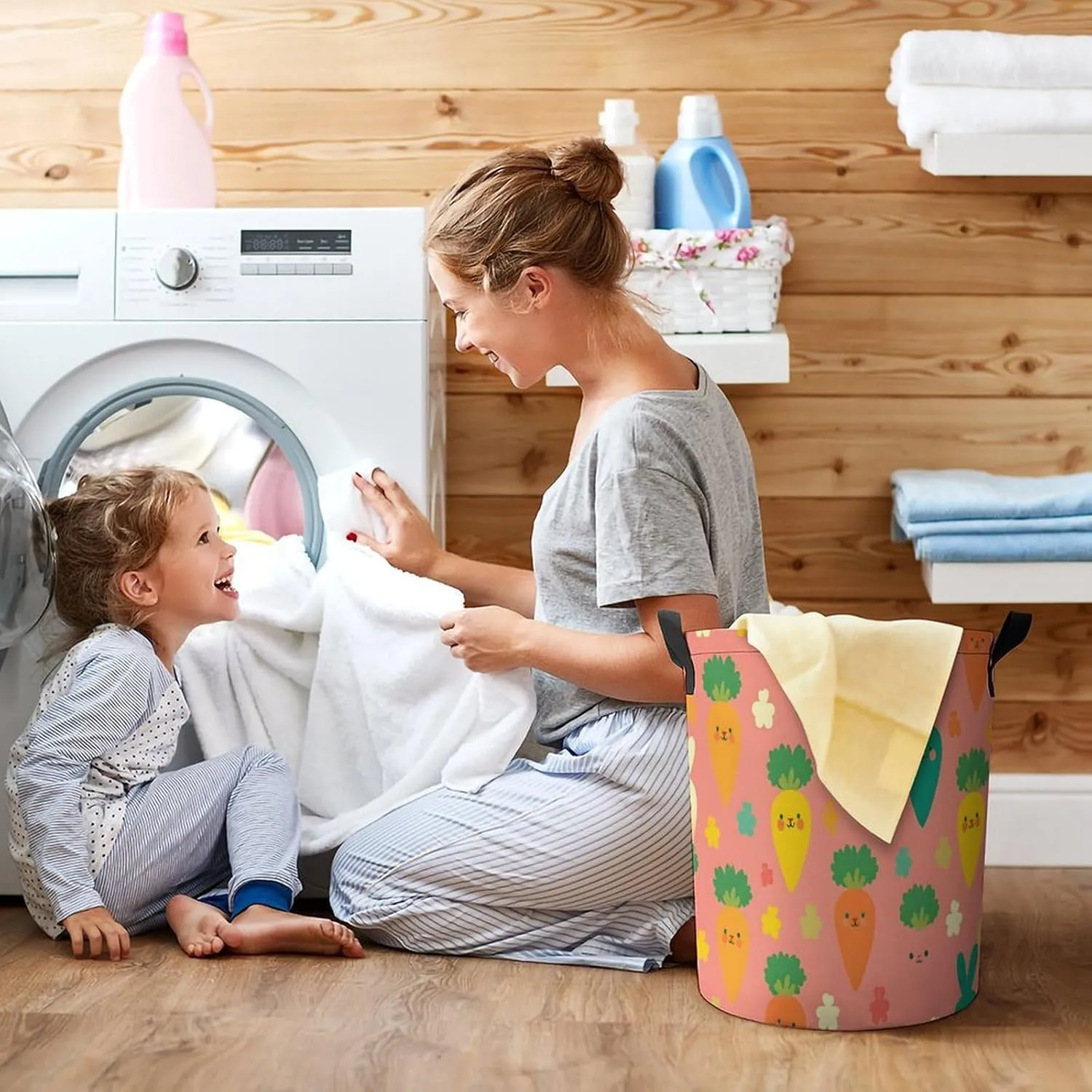 Laundry Hampers, Large Drawstring Laundry Bag, Removable Laundry Bags, Collapsible Storage Bin with Handles for Home Organization, Kids Room, Nursery Pattern