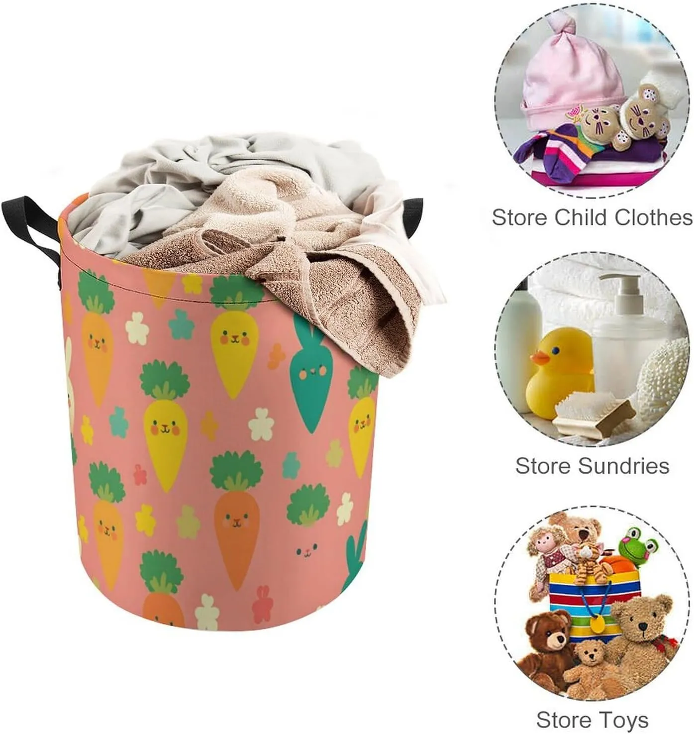 Laundry Hampers, Large Drawstring Laundry Bag, Removable Laundry Bags, Collapsible Storage Bin with Handles for Home Organization, Kids Room, Nursery Pattern