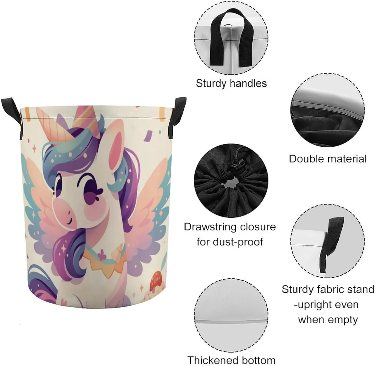 Laundry Hampers, Large Drawstring Laundry Bag, Removable Laundry Bags, Collapsible Storage Bin with Handles for Home Organization, Kids Room, Nursery Pink