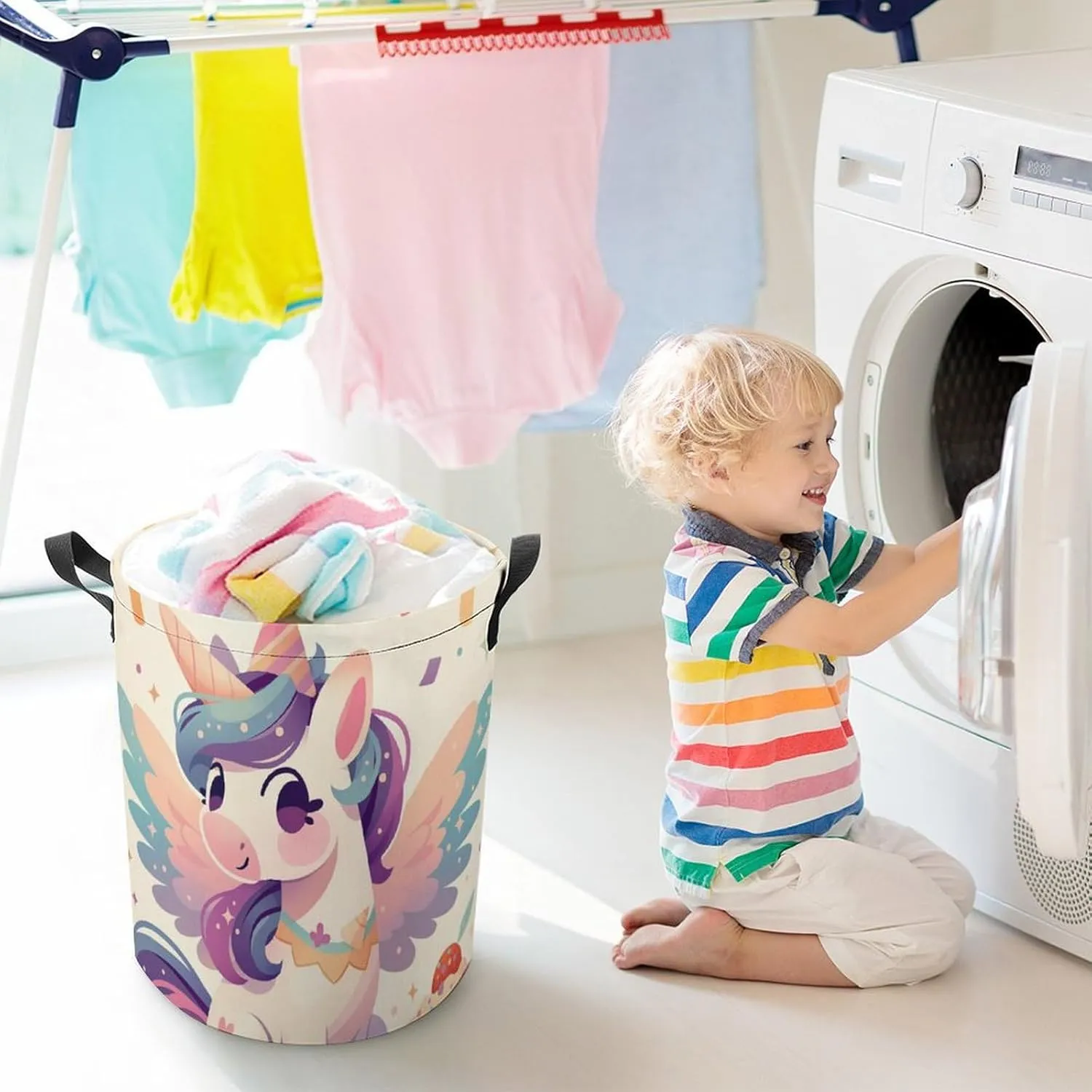 Laundry Hampers, Large Drawstring Laundry Bag, Removable Laundry Bags, Collapsible Storage Bin with Handles for Home Organization, Kids Room, Nursery Pink