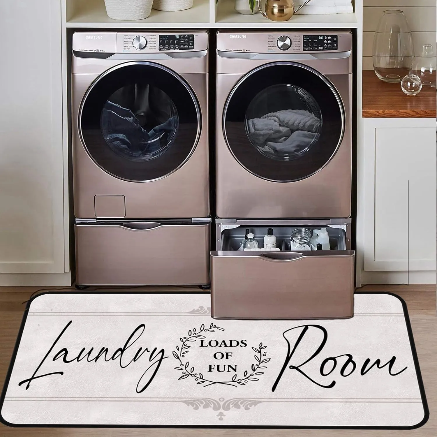 Laundry Room Rug Runner, 24"x72" Machine Washable Modern Solid Design Non-Slip Mat for Hallway, Kitchen, Bedroom, Living Room, Garage, Patio