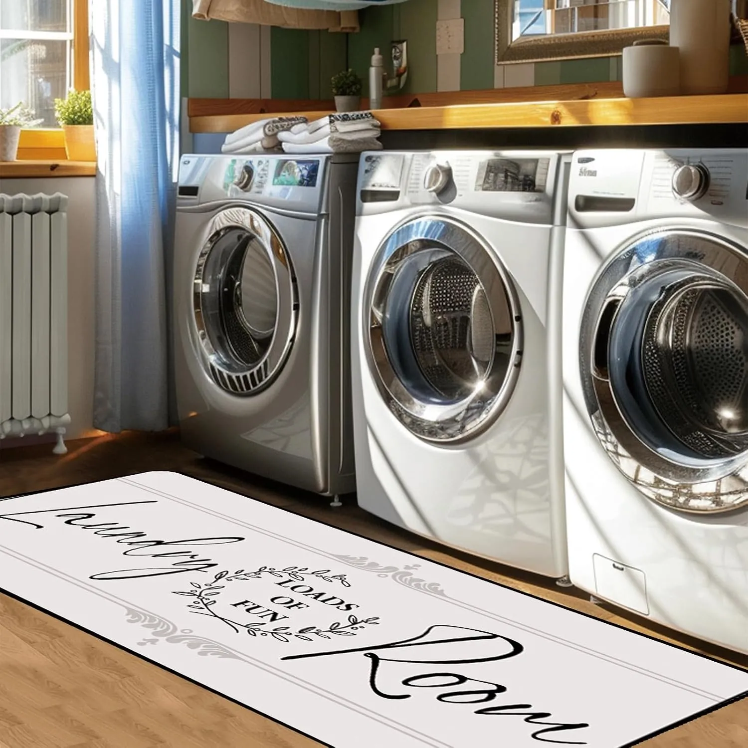 Laundry Room Rug Runner, 24"x72" Machine Washable Modern Solid Design Non-Slip Mat for Hallway, Kitchen, Bedroom, Living Room, Garage, Patio