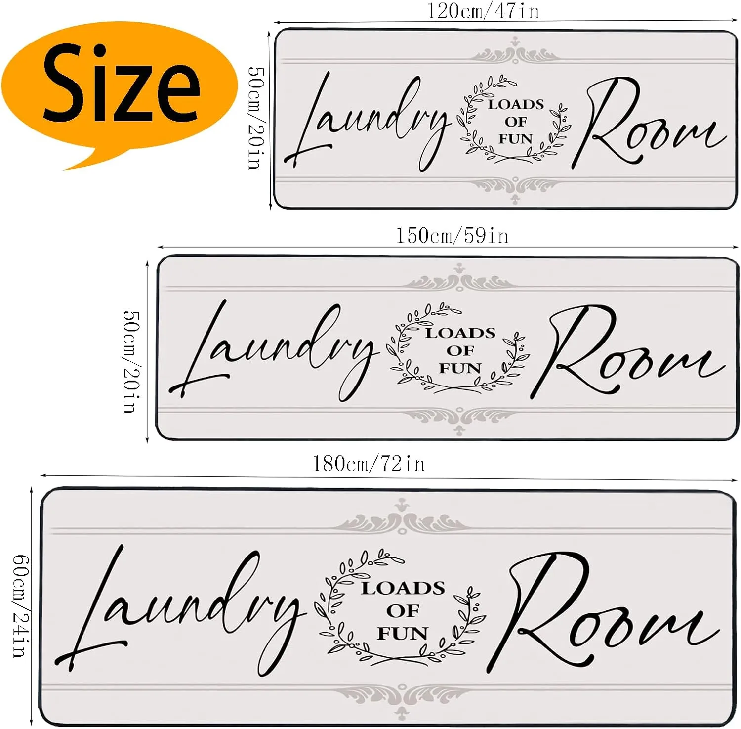 Laundry Room Rug Runner, 24"x72" Machine Washable Modern Solid Design Non-Slip Mat for Hallway, Kitchen, Bedroom, Living Room, Garage, Patio