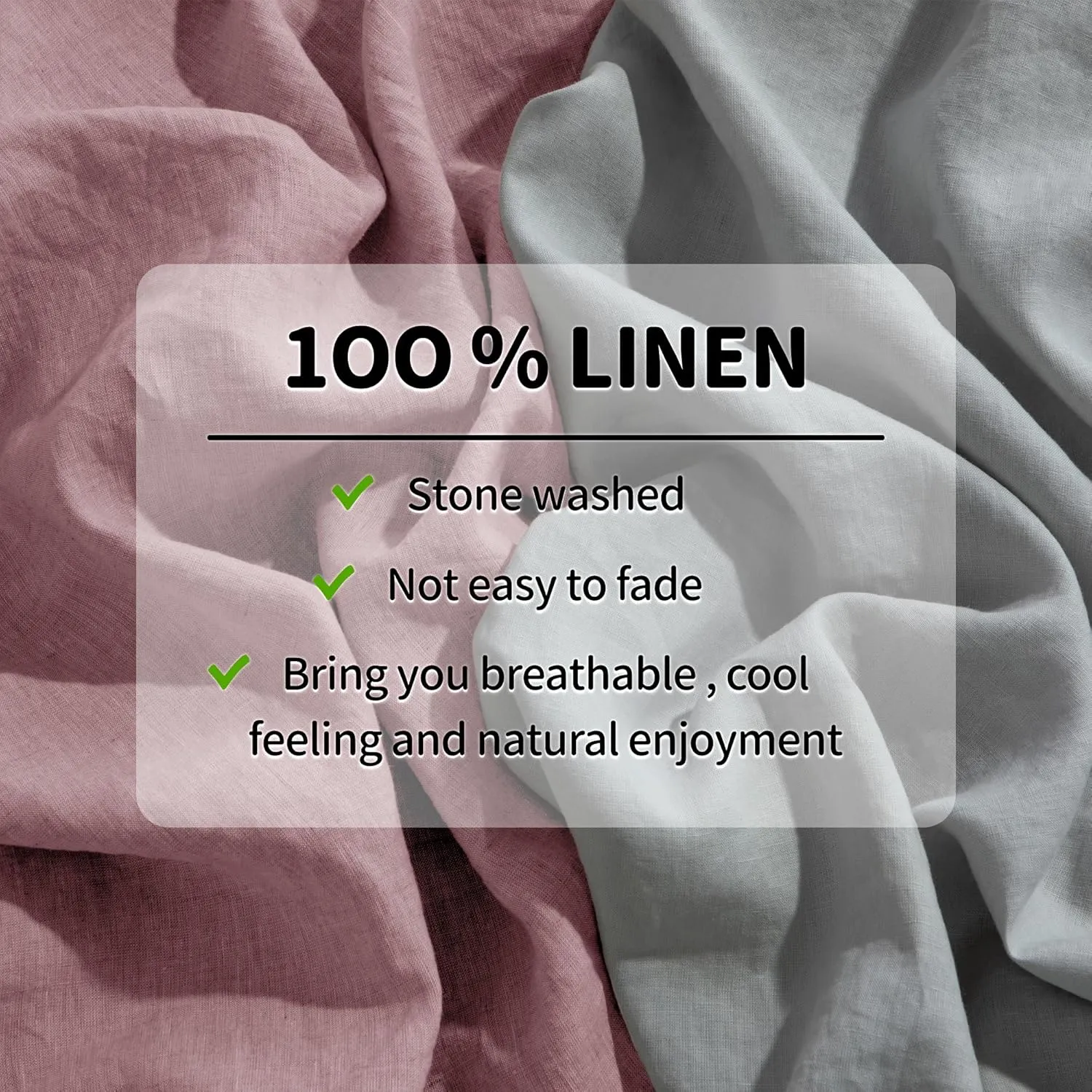 LBR02M 100% Linen Sheet Set Queen Size,Bed Sheets 4 Piece Sets,Solid Color Natural Flax Bed Sheets Soft Breathable Bedding,16" Deep Pocket,All Season (Queen, Embroidery Purple)