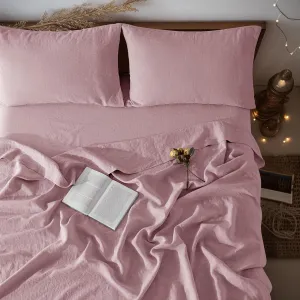 LBR02M 100% Linen Sheet Set Queen Size,Bed Sheets 4 Piece Sets,Solid Color Natural Flax Bed Sheets Soft Breathable Bedding,16" Deep Pocket,All Season (Queen, Embroidery Purple)