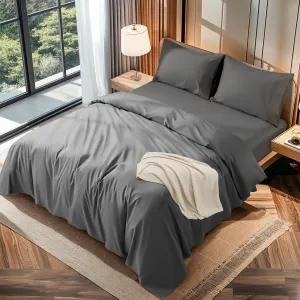 LBRO2M 100% Cotton 1200 Thread Count Queen Size Sheets Set,16 inches Deep Pocket,Bed Sheet 4 Piece Sets (Dark Grey, Queen)