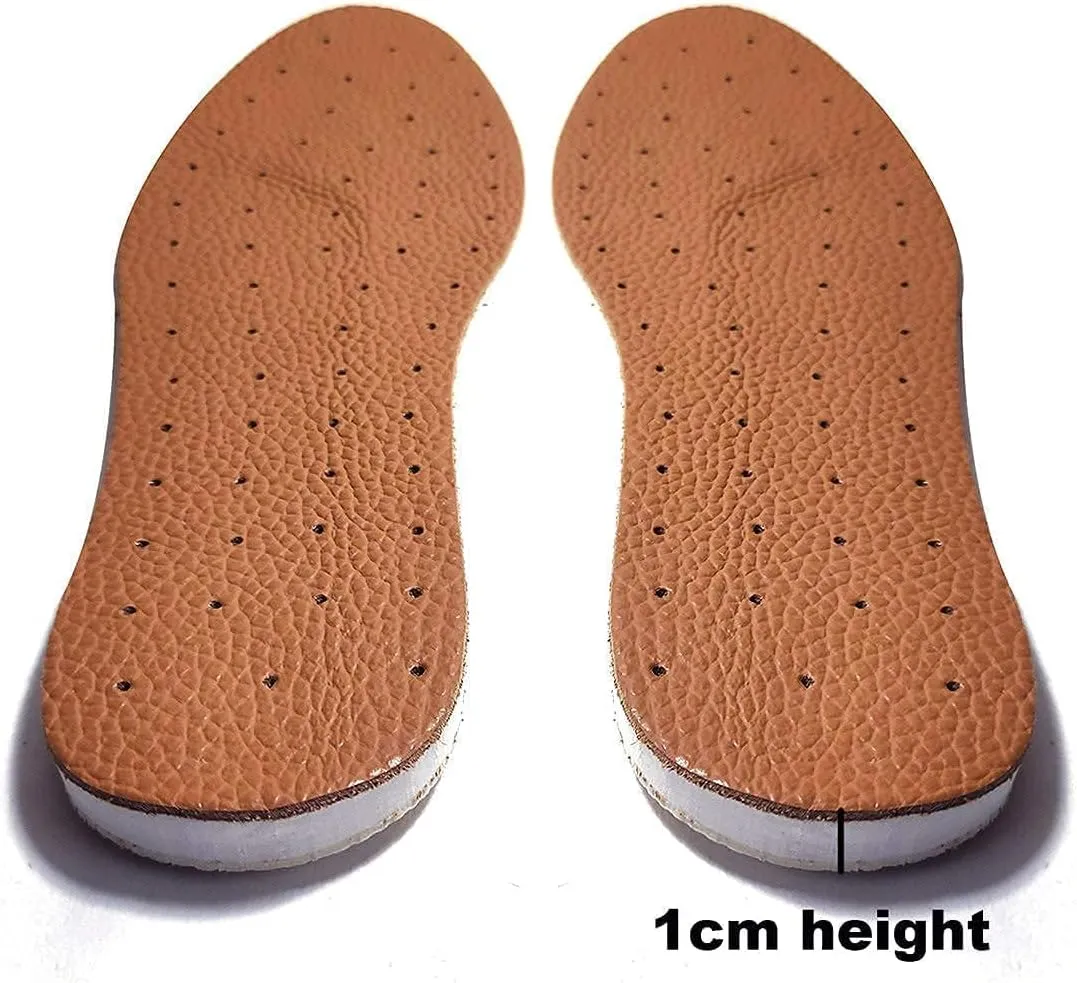 Leather Insole Invisible Increase Insoles 1cm 1.5cm 2cm Height For Casual Sneaker Sport Shoes Men Or Women(8.5#/10.4''--1cm Height, Brown)