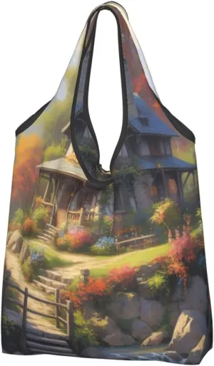 Lightweight Compact Tote Shopping Bag 50Lbs Foldable Washable Fashion Reusable Shopping Bags Harmonious Haven Print
