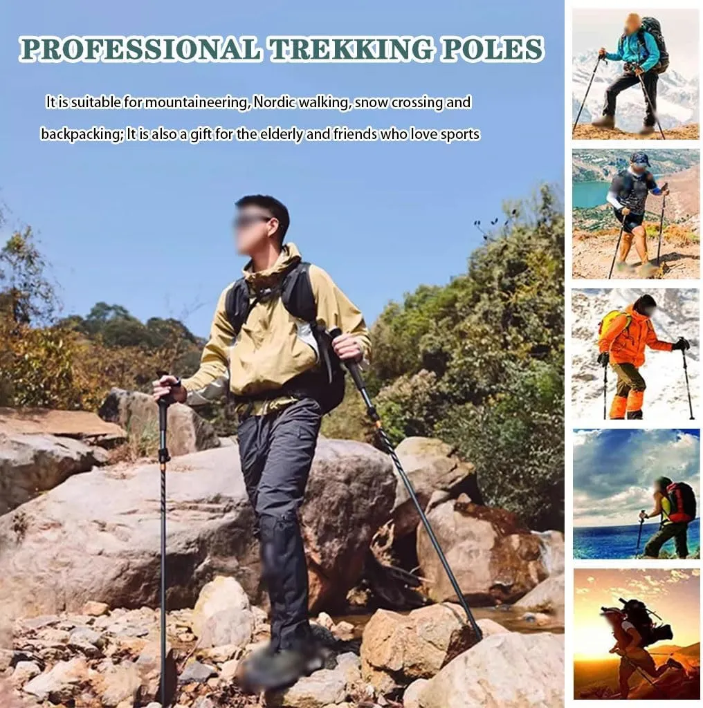 Lightweight Trekking Poles, 7075 Aluminum Alloy   3K Carbon Fiber, Walking Sticks with Nylon Flip Lock, for Hiking, Camping