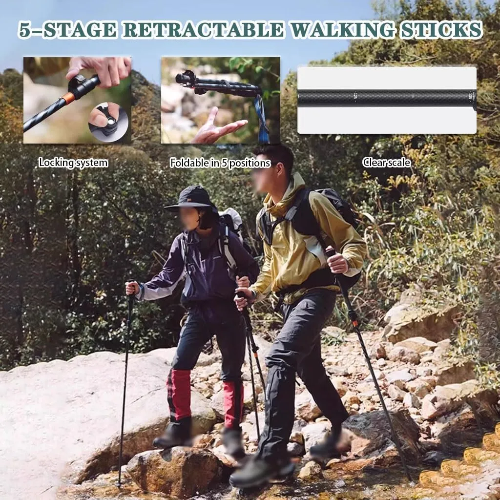 Lightweight Trekking Poles, 7075 Aluminum Alloy   3K Carbon Fiber, Walking Sticks with Nylon Flip Lock, for Hiking, Camping