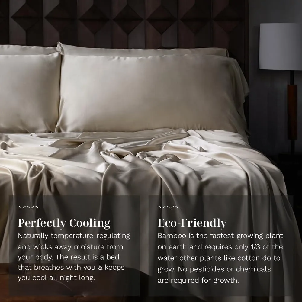 LUXOME Luxury Sheet Set | 100% Rayon (Viscose) from Bamboo | King Size - Dune | Deep Pockets | 4-Piece Set (Fitted, Flat, 2 Pillowcases)