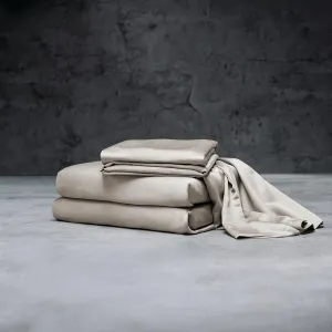 LUXOME Luxury Sheet Set | 100% Rayon (Viscose) from Bamboo | King Size - Dune | Deep Pockets | 4-Piece Set (Fitted, Flat, 2 Pillowcases)