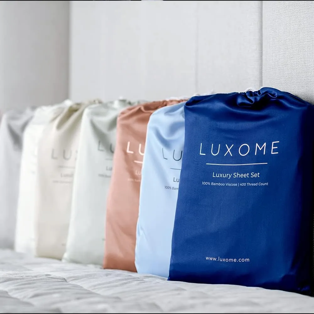LUXOME Luxury Sheet Set | 100% Rayon (Viscose) from Bamboo | King Size - Dune | Deep Pockets | 4-Piece Set (Fitted, Flat, 2 Pillowcases)