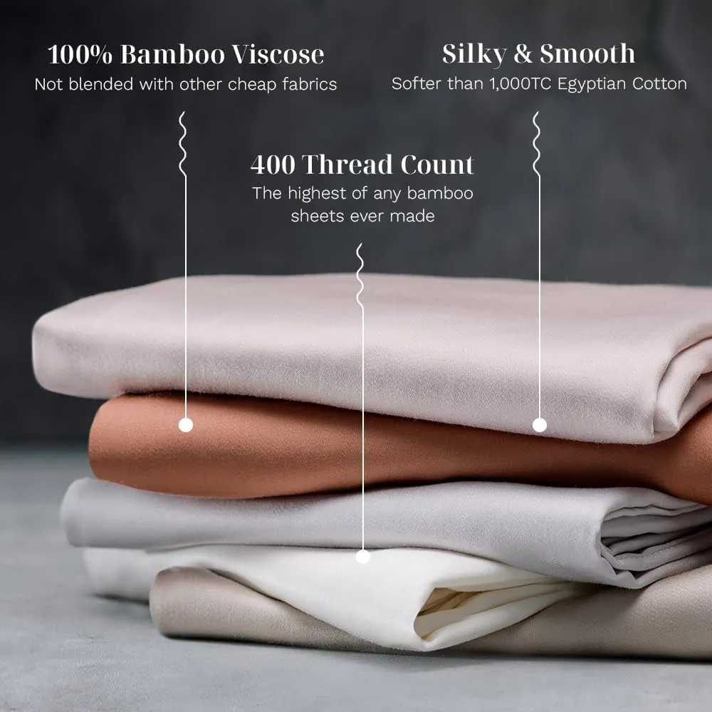 LUXOME Luxury Sheet Set | 100% Rayon (Viscose) from Bamboo | King Size - Dune | Deep Pockets | 4-Piece Set (Fitted, Flat, 2 Pillowcases)