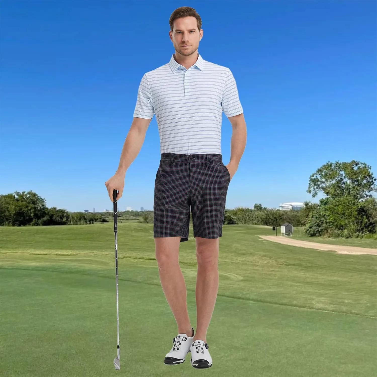 M MAELREG Golf Shorts Men Print Quick Dry 9" Stretch Lightweight Water-Resistant Flex Flat Front Fashion Mens Shorts Casual