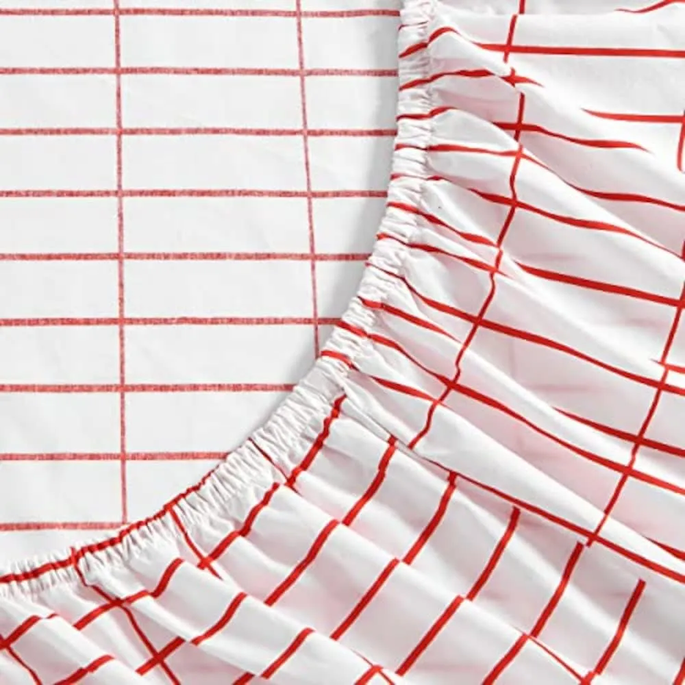 MARIMEKKO- Queen Sheet Set, Cotton Percale Bedding Set, Crisp & Cool, Lightweight & Breathable (Pieni Tiiliskivi Red, Queen)