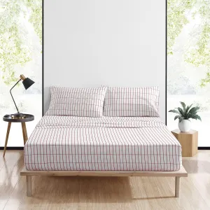 MARIMEKKO- Queen Sheet Set, Cotton Percale Bedding Set, Crisp & Cool, Lightweight & Breathable (Pieni Tiiliskivi Red, Queen)