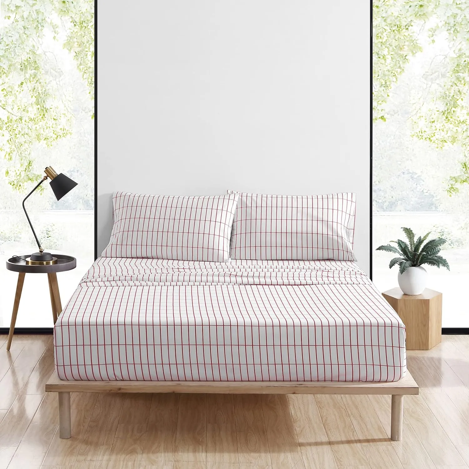 MARIMEKKO- Queen Sheet Set, Cotton Percale Bedding Set, Crisp & Cool, Lightweight & Breathable (Pieni Tiiliskivi Red, Queen)
