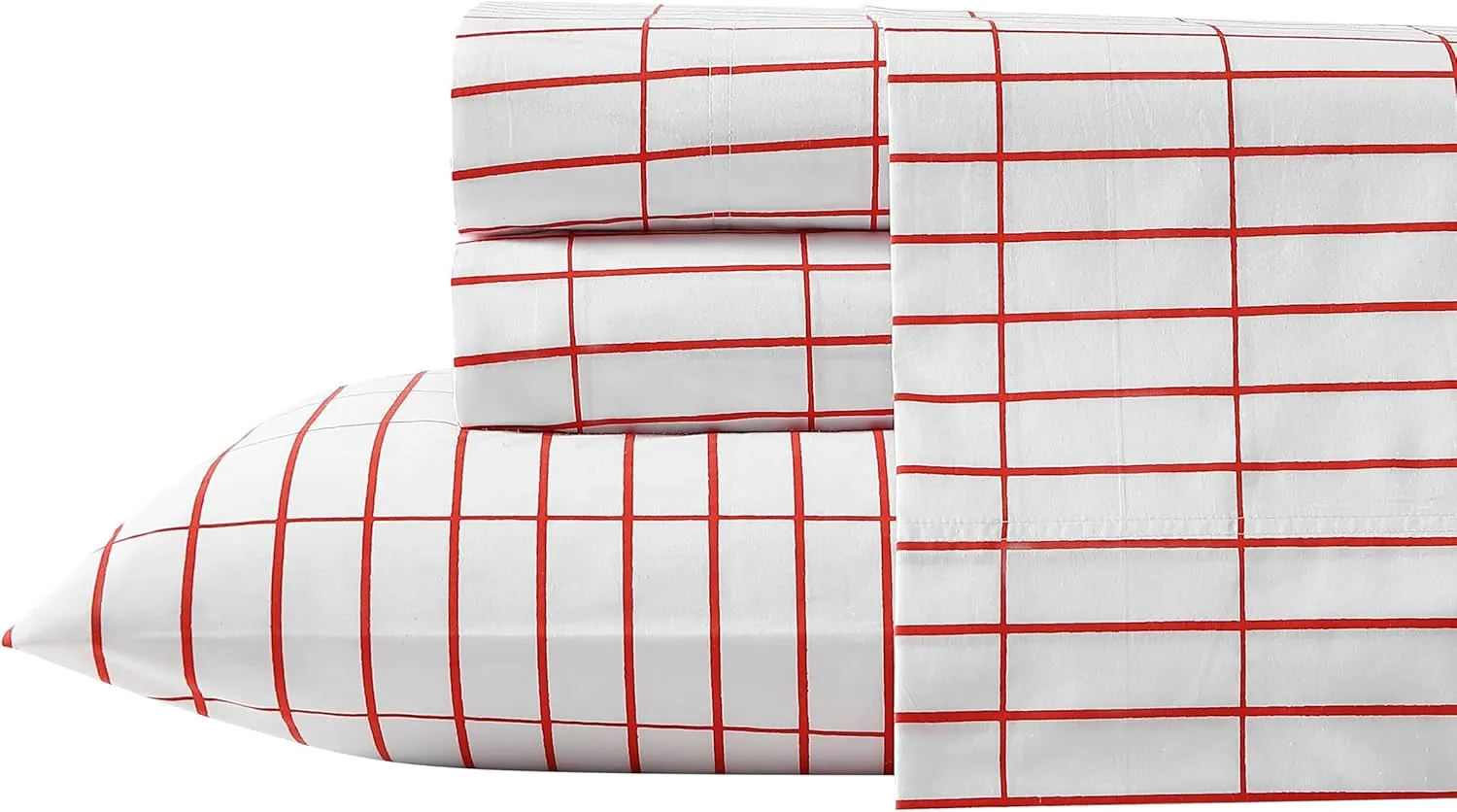 MARIMEKKO- Queen Sheet Set, Cotton Percale Bedding Set, Crisp & Cool, Lightweight & Breathable (Pieni Tiiliskivi Red, Queen)